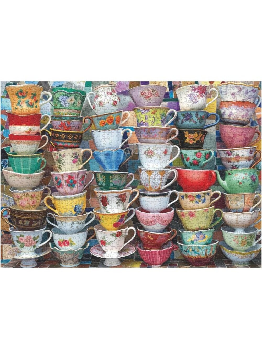 Colorful 1000-Piece Teacups Jigsaw Puzzle for Adults | Retro Tea Time Decor - Picture 1 of 7